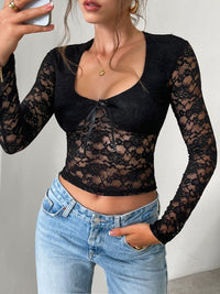 Devine Scoop Neck Long Sleeve Lace Top - Chic Innovations, LLC