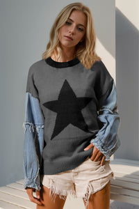 Double Take Star Pattern Long Sleeve Sweater