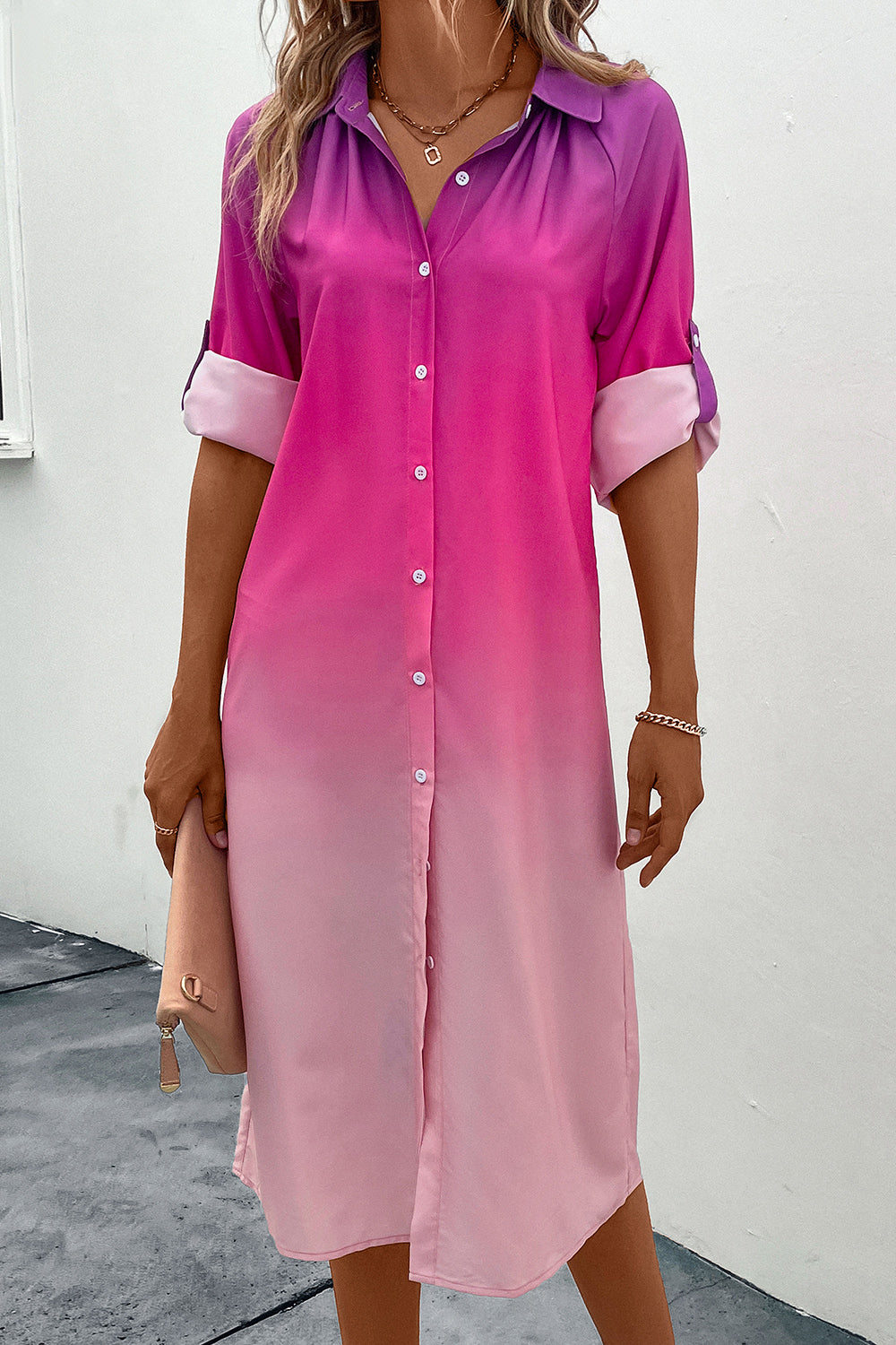 Ombre Long Sleeve Shirt Dress