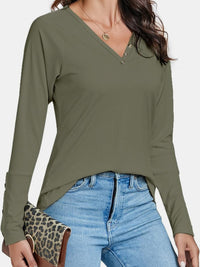 Decorative Button V-Neck Long Sleeve T-Shirt - Chic Innovations, LLC