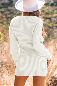 Cable-Knit Surplice Lantern Sleeve Sweater Dress - Chic Innovations, LLC