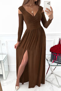 Slit Surplice Long Sleeve Maxi Dress - Chic Innovations, LLC