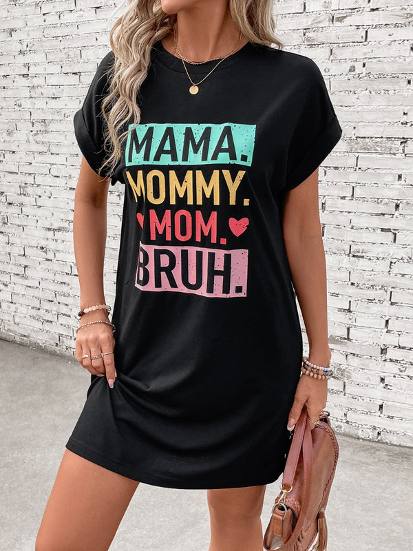 Letter Graphic Short Sleeve Mini Tee Dress - Chic Innovations, LLC