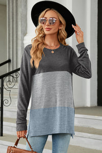 Color Block Round Neck Long Sleeve T-Shirt - Chic Innovations, LLC