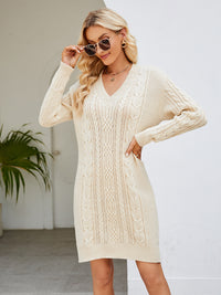 Cable-Knit Mini Sweater Dress