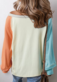 Color Block Round Neck Long Sleeve T-Shirt - Chic Innovations, LLC