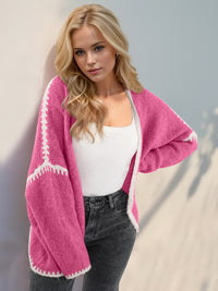 Double Take Contrast Dropped Shoulder Cardigan