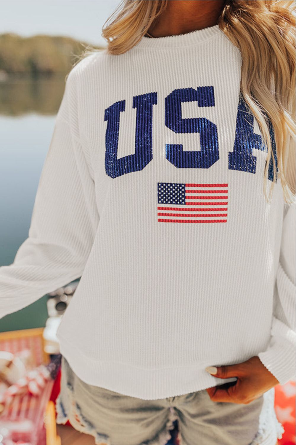 US Flag Corded Sweatshirt