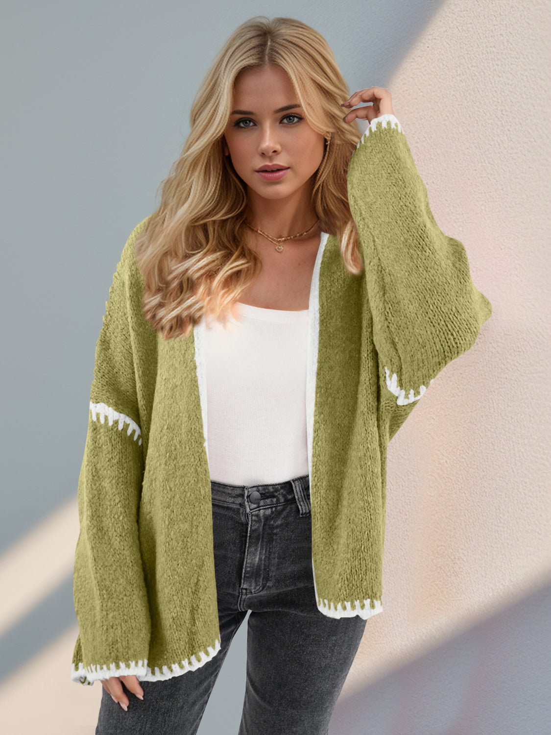 Double Take Contrast Dropped Shoulder Cardigan