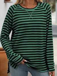 Mandy Striped Round Neck Long Sleeve T-Shirt - Chic Innovations, LLC