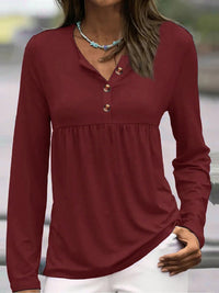 Half Button Long Sleeve T-Shirt - Chic Innovations, LLC