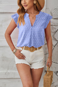 Swiss Dot Ruffled Cap Sleeve T-Shirt - Chic Innovations, LLC