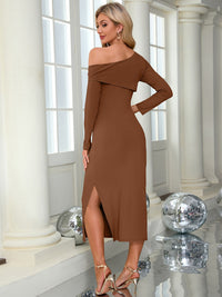 Slit One Shoulder Long Sleeve Dress - Chic Innovations, LLC