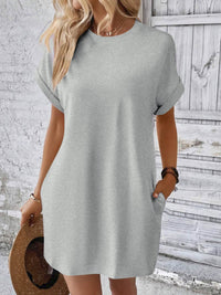 Round Neck Short Sleeve Mini Dress - Chic Innovations, LLC