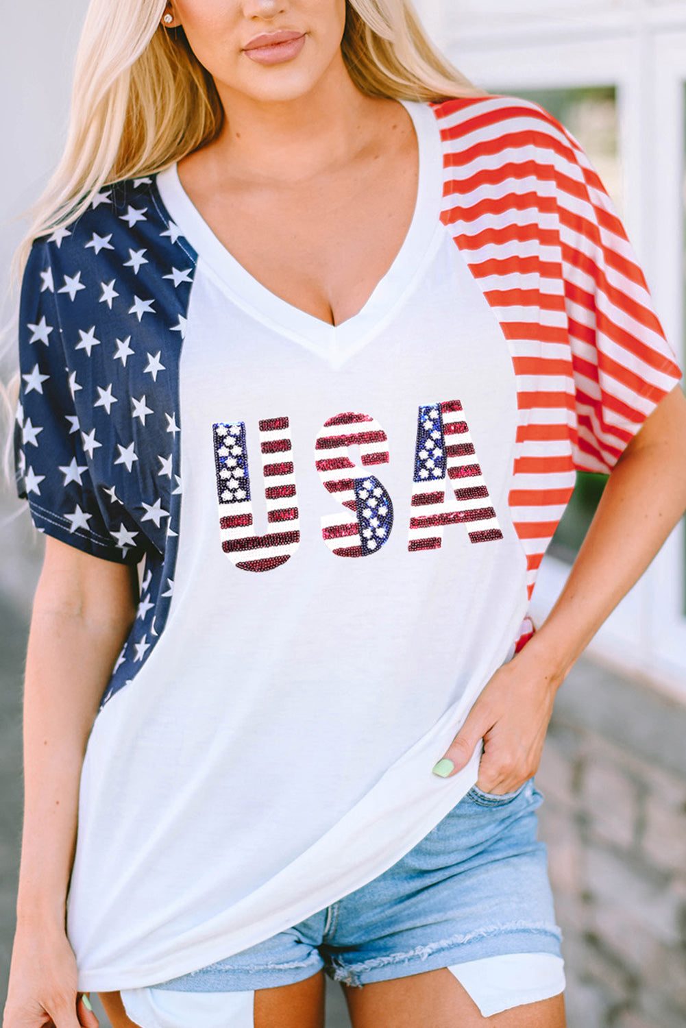 USA V-Neck Short Sleeve T-Shirt - Chic Innovations, LLC