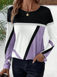 Contrast Round Neck Long Sleeve T-Shirt - Chic Innovations, LLC