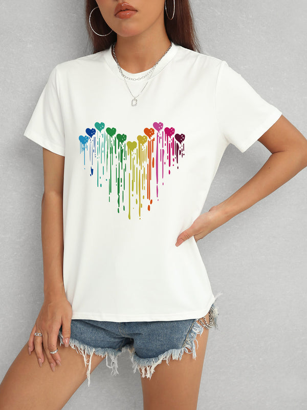 Heart Round Neck Short Sleeve T-Shirt - Chic Innovations, LLC