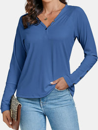 Decorative Button V-Neck Long Sleeve T-Shirt - Chic Innovations, LLC