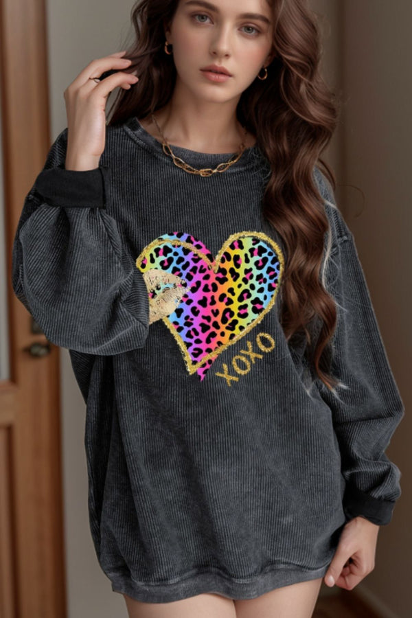 Leopard Print Drop Shoulder Long Sleeve Sweatshirt