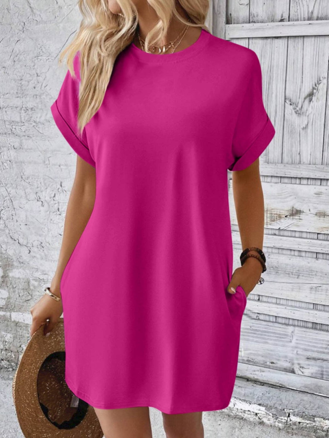 Round Neck Short Sleeve Mini Dress - Chic Innovations, LLC