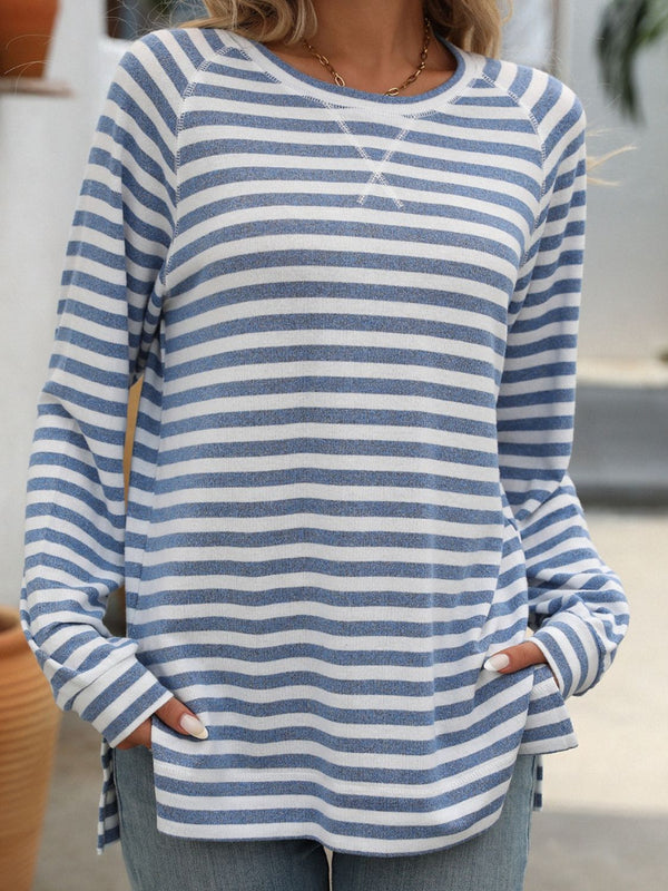 Mandy Striped Round Neck Long Sleeve T-Shirt - Chic Innovations, LLC