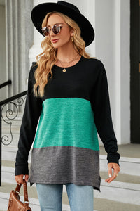 Color Block Round Neck Long Sleeve T-Shirt - Chic Innovations, LLC