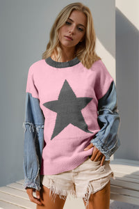 Double Take Star Pattern Long Sleeve Sweater