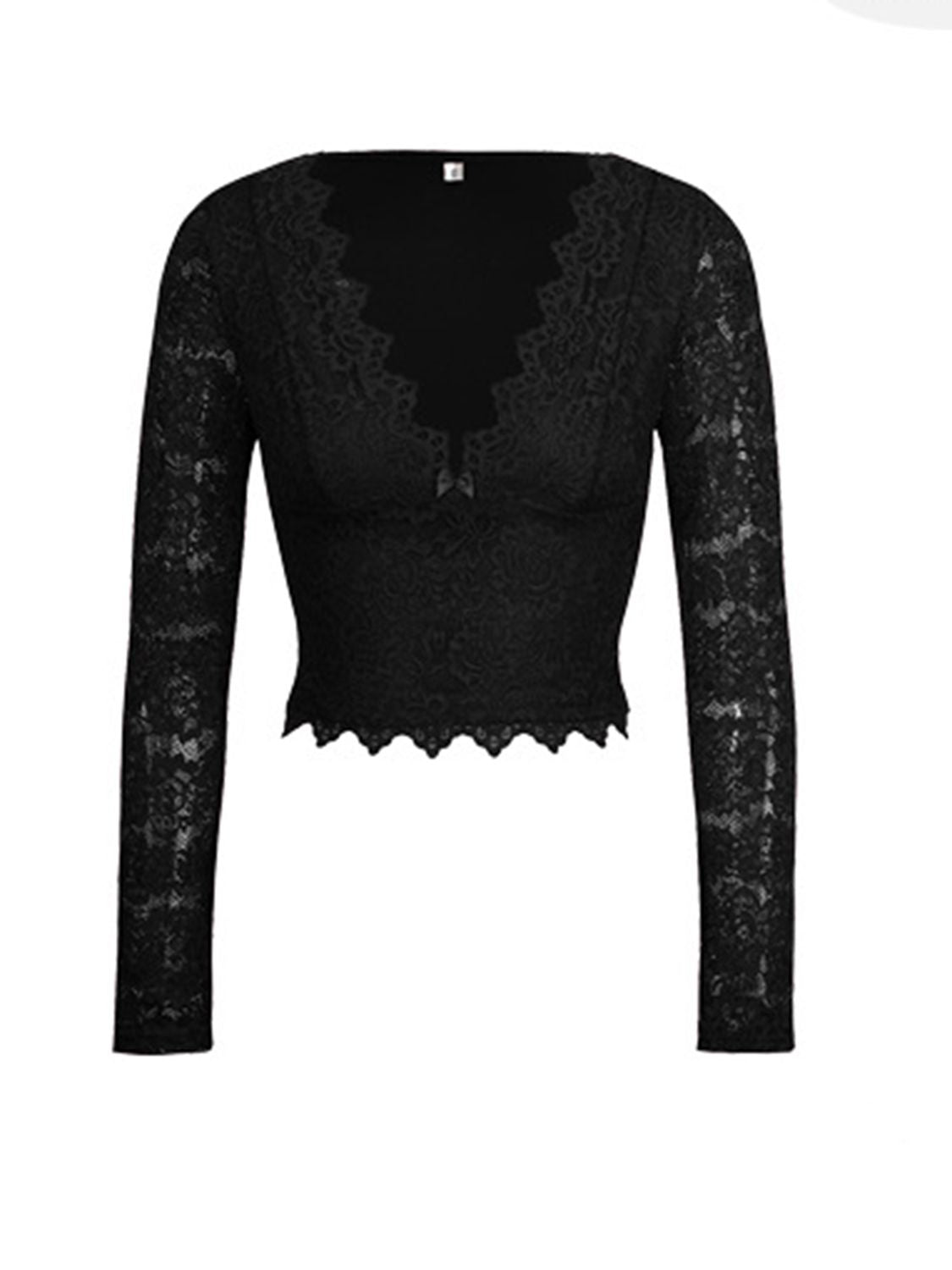 Devine V-Neck Long Sleeve Lace Top - Chic Innovations, LLC