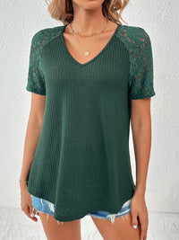 Ivy Lane Lace Detail V-Neck Short Sleeve T-Shirt - Chic Innovations, LLC