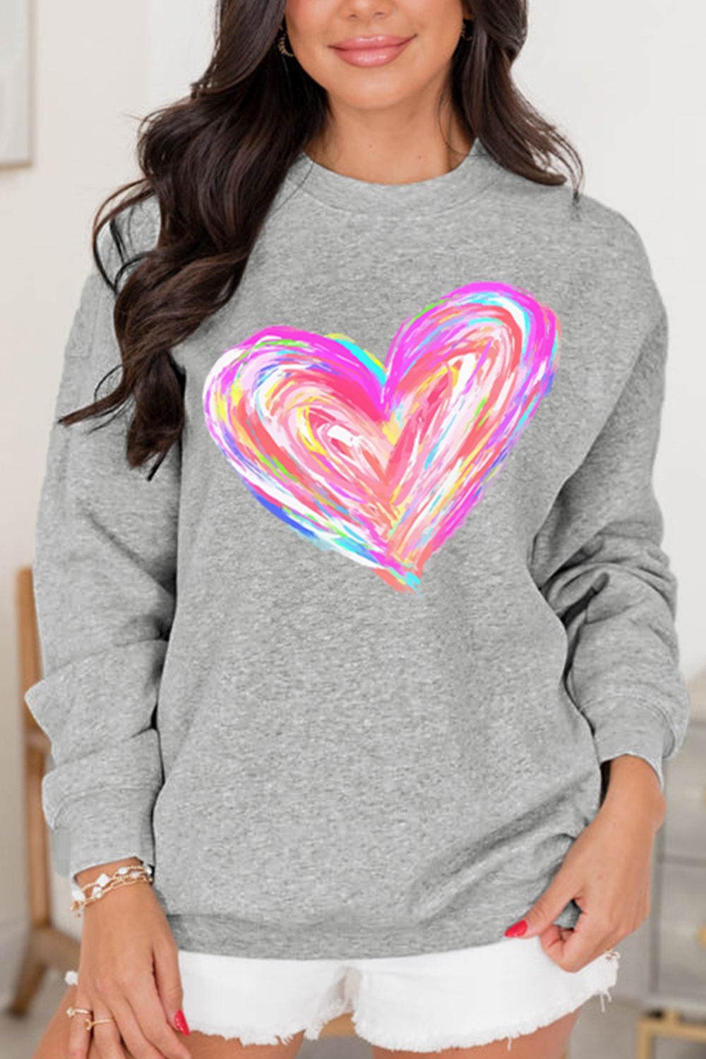 Valentine’s Day Heart Drop Shoulder Sweatshirt