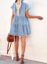 Raw Hem Short Sleeve Denim Dress - Chic Innovations, LLC