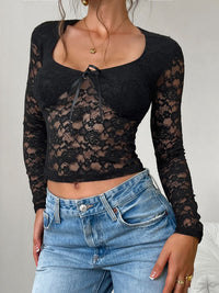 Devine Scoop Neck Long Sleeve Lace Top - Chic Innovations, LLC