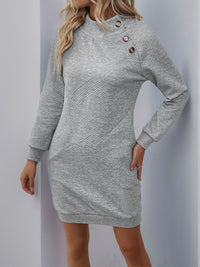 Perfee Texture Mock Neck Long Sleeve Mini Dress - Chic Innovations, LLC