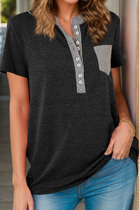 Full Size Half Button Short Sleeve T-Shirt - Chic Innovations, LLC