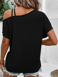 Contrast Asymmetrical Neck Short Sleeve T-Shirt - Chic Innovations, LLC