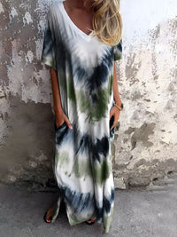 Full Size Pocketed Tie-Dye Short Sleeve Dress - Chic Innovations, LLC