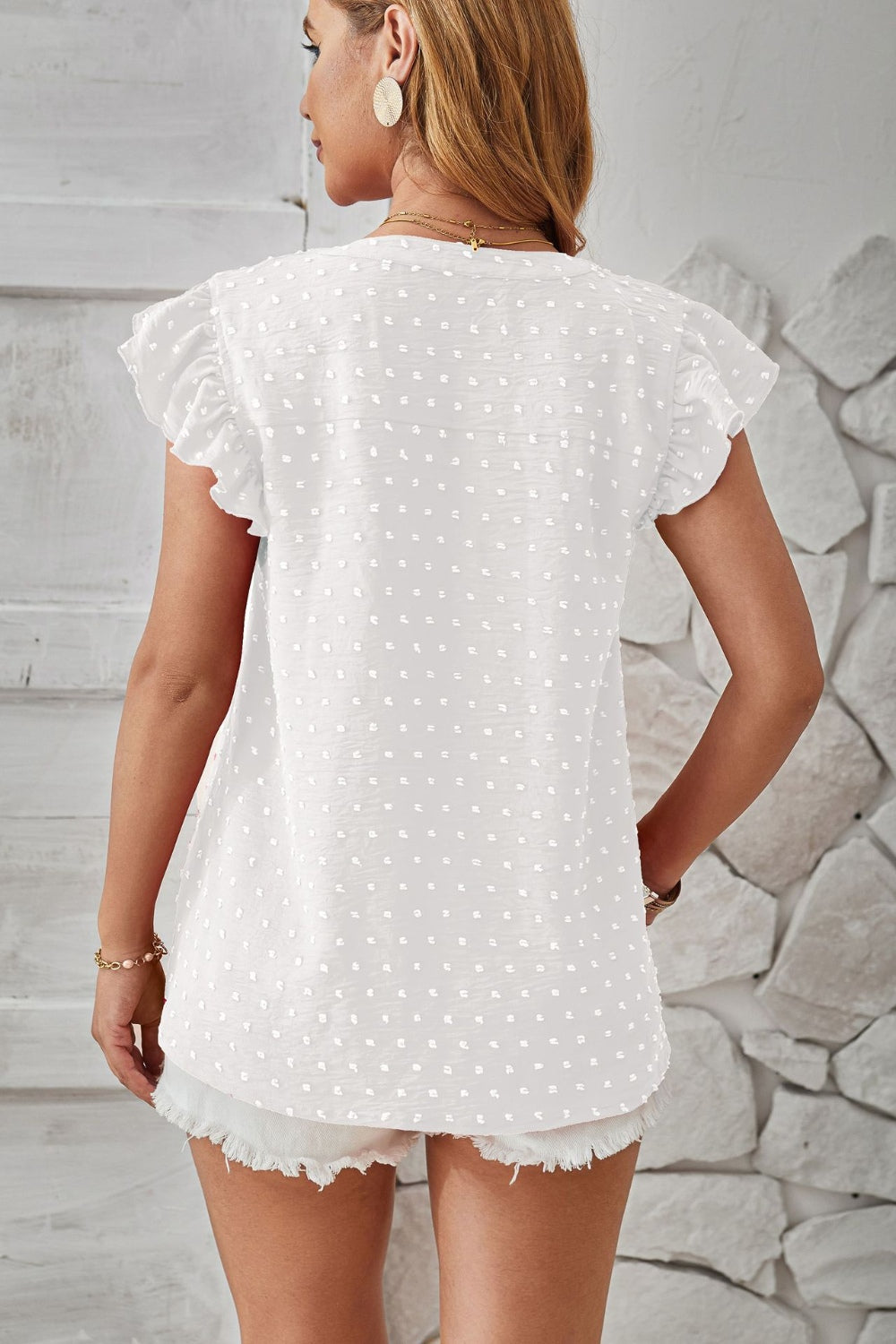 Swiss Dot Ruffled Cap Sleeve T-Shirt - Chic Innovations, LLC