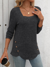 Mandy Square Neck Long Sleeve T-Shirt - Chic Innovations, LLC