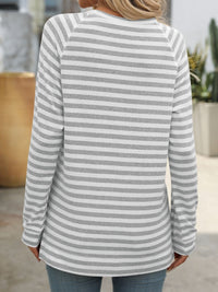 Mandy Striped Round Neck Long Sleeve T-Shirt - Chic Innovations, LLC