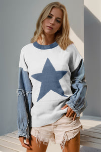 Double Take Star Pattern Long Sleeve Sweater