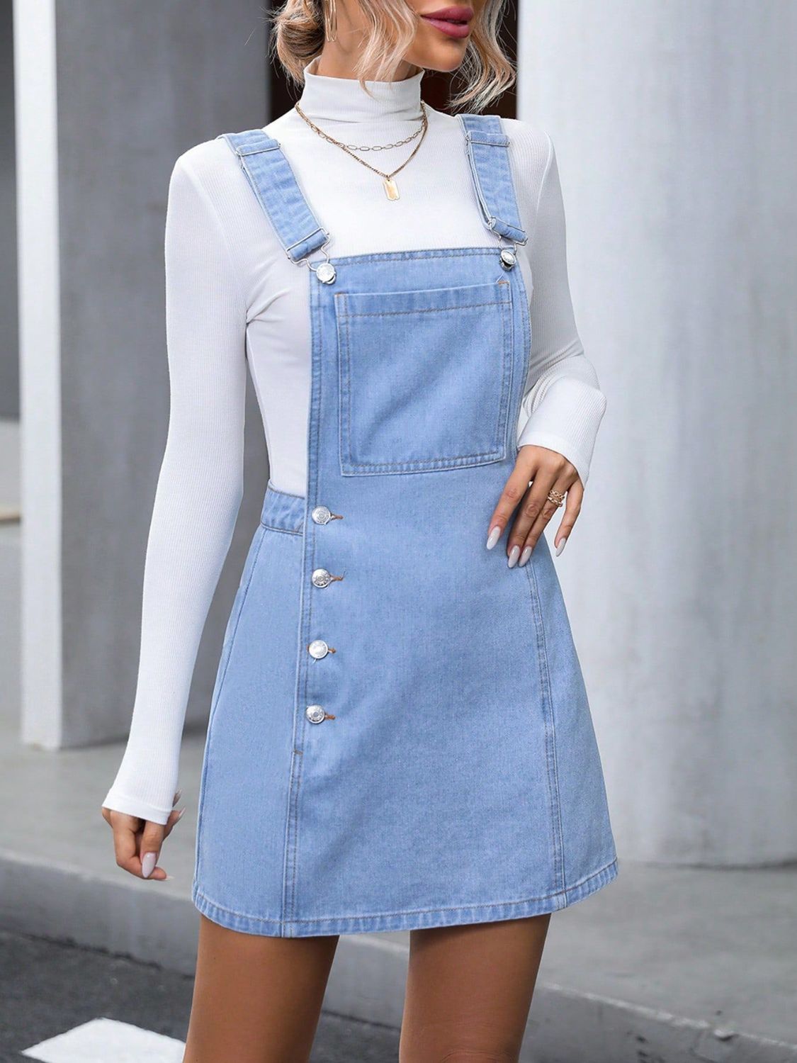 Wide Strap Denim Overall Dress - Chic Innovations, LLC