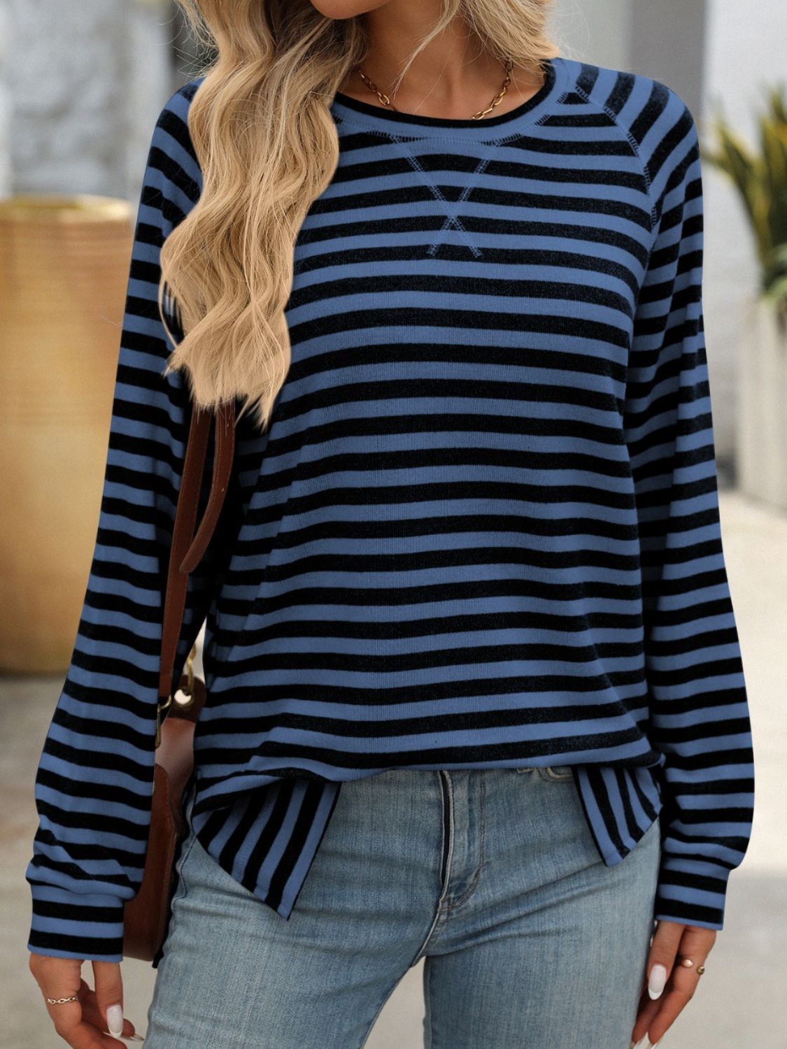 Mandy Striped Round Neck Long Sleeve T-Shirt - Chic Innovations, LLC