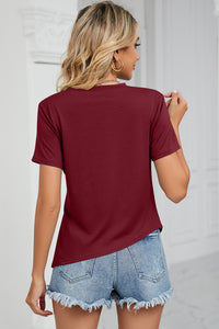 Ruched Round Neck Short Sleeve T-Shirt - Chic Innovations, LLC