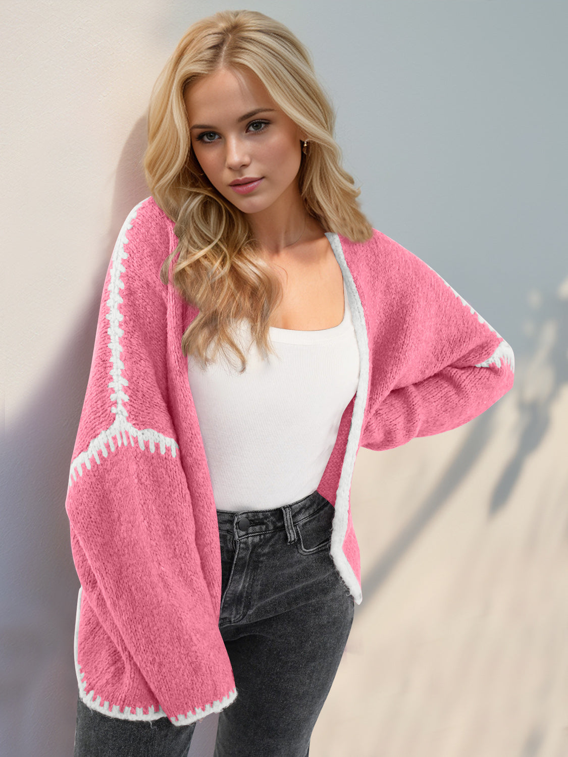 Double Take Contrast Dropped Shoulder Cardigan