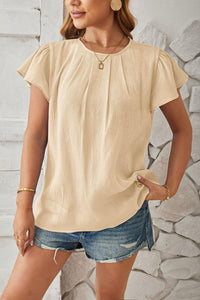 Round Neck Keyhole Cap Sleeve T-Shirt - Chic Innovations, LLC