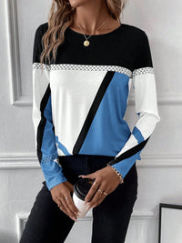 Contrast Round Neck Long Sleeve T-Shirt - Chic Innovations, LLC