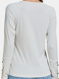 Decorative Button V-Neck Long Sleeve T-Shirt - Chic Innovations, LLC