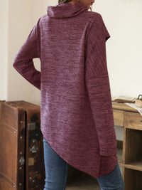 Asymmetrical Hem Cowl Neck Long Sleeve T-Shirt - Chic Innovations, LLC