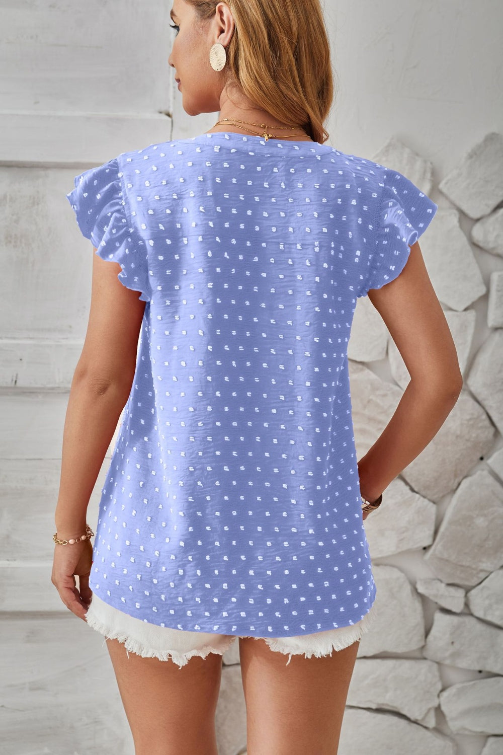 Swiss Dot Ruffled Cap Sleeve T-Shirt - Chic Innovations, LLC