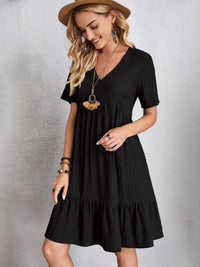 Full Size V-Neck Short Sleeve Dress - Chic Innovations, LLC